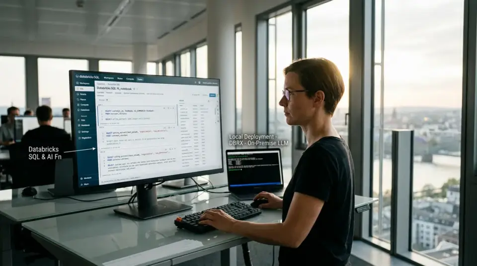 Databricks DBRX, On-Premise LLM – Data Engineer arbeitet mit Databricks DBRX SQL-Agenten auf Enterprise-Plattform