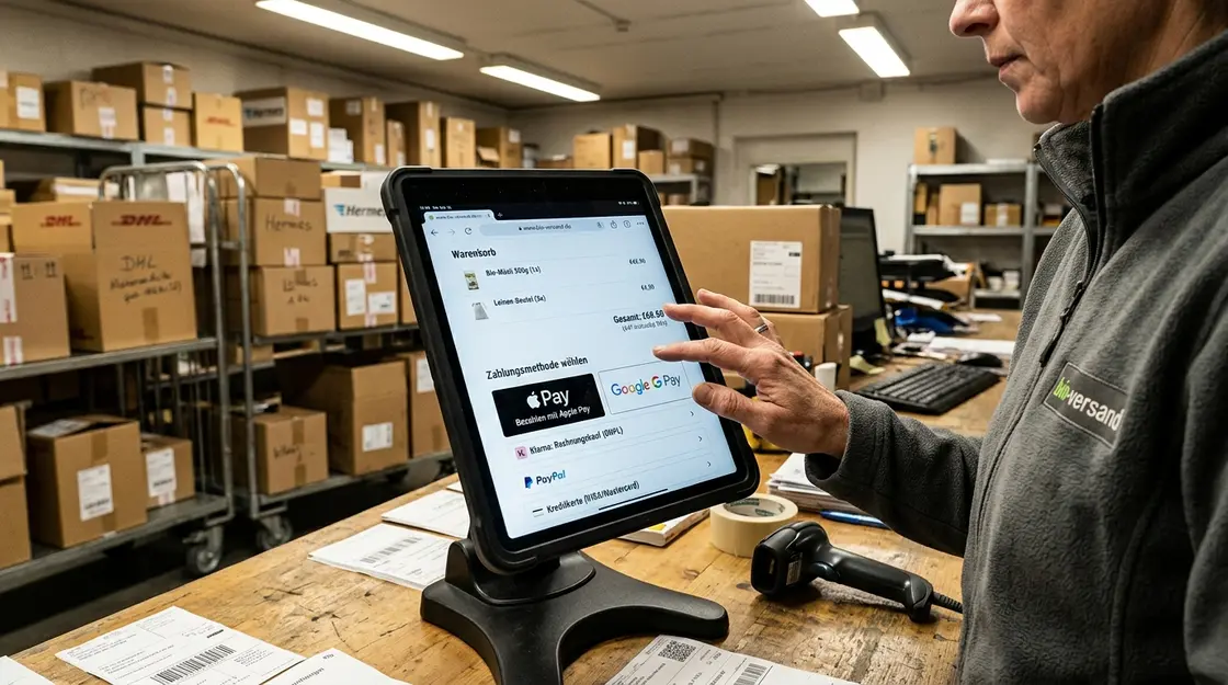 Digital Wallets, BNPL – Digital Wallets und BNPL im E-Commerce-Checkout auf einem Tablet-Bildschirm