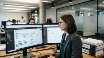 Enterprise-ERP-Agenten, Cloud-ERP-Automatisierung – Enterprise-ERP-Agenten in Oracle Fusion Cloud auf Dual-Monitor-Arbeitsplatz