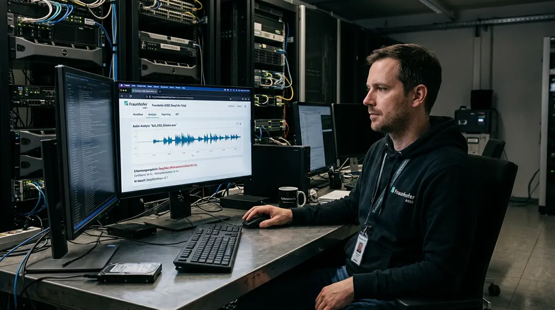 Sicherheitsanalystin prüft Audio-Deepfake mit Fraunhofer AISEC Deepfake Total