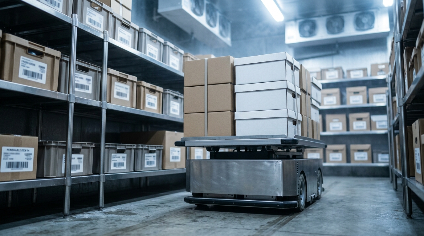 Fulfillment-Roboter im Kühllager für E-Commerce