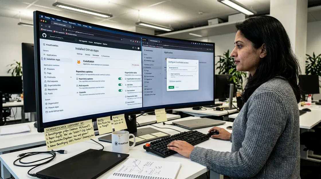 GitHub App Berechtigungseinstellungen auf Monitor eines Security-Analysten