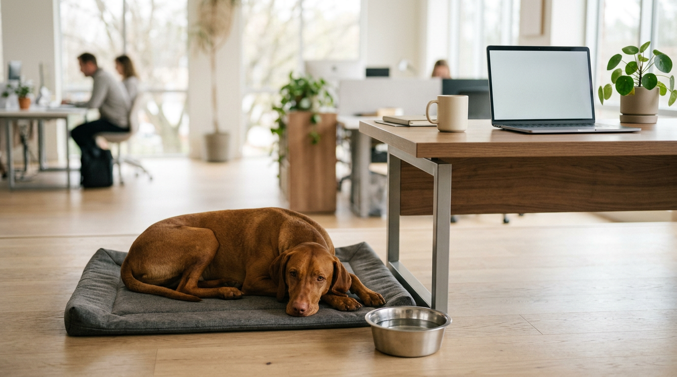 Hitze im Büro mit Bürohund sicher organisieren