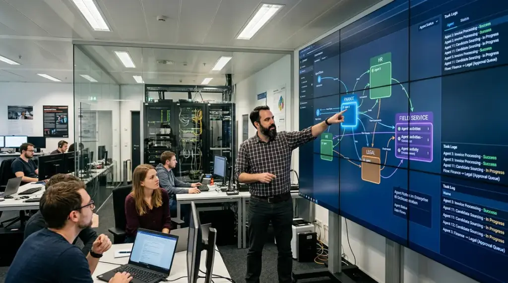 KI-Orchestration, Enterprise-Architektur – KI-Orchestration Dashboard in einem Enterprise IT-Zentrum