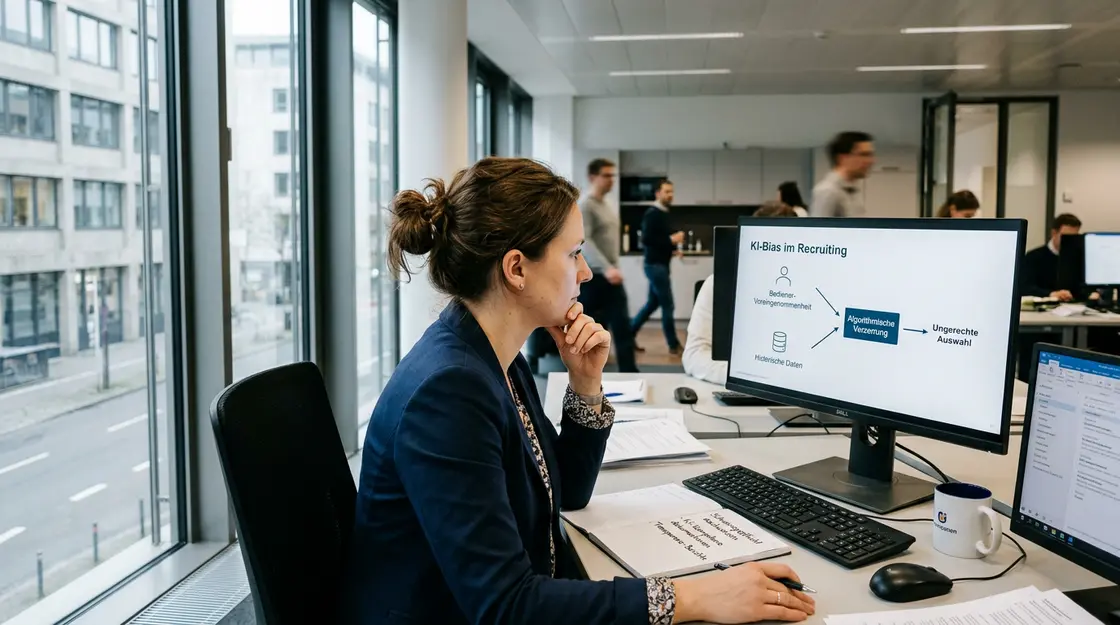 HR-Fachkraft schaut KI-Bias-Schulungsvideo für Recruiting-Software