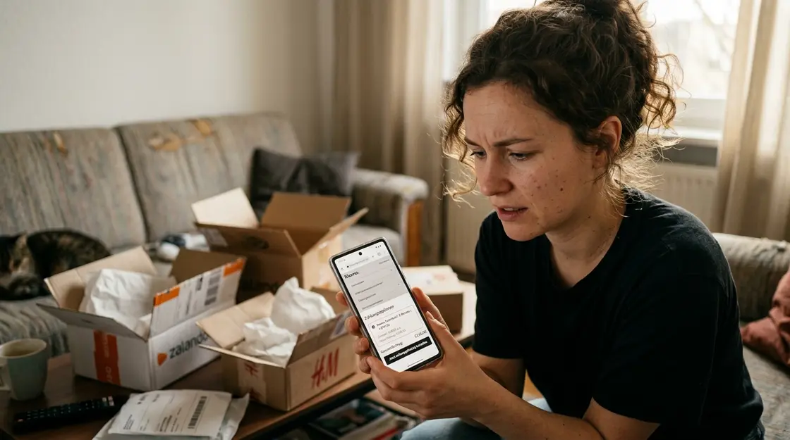Konsumentin prüft Klarna-Ratenkauf und BNPL-Konditionen auf dem Smartphone