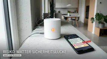 Matter, Smart Home – Matter-fähiger Router mit Smart-Home-App und Sicherheitswarnung