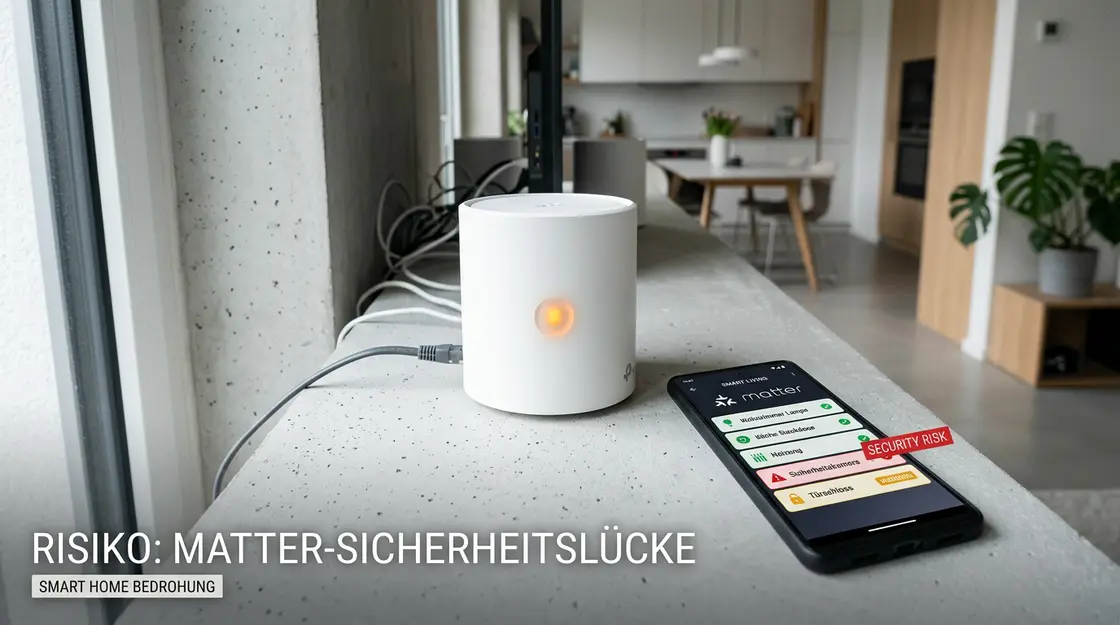 Matter, Smart Home – Matter-fähiger Router mit Smart-Home-App und Sicherheitswarnung