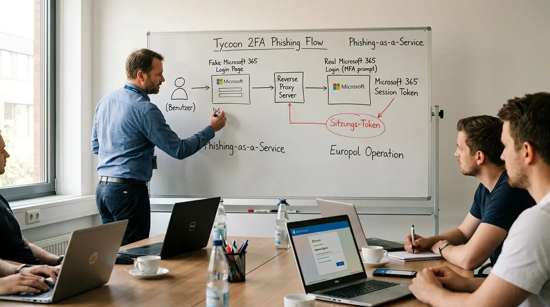 IT-Security-Training zeigt MFA-Umgehung durch Reverse-Proxy-Phishing auf Whiteboard