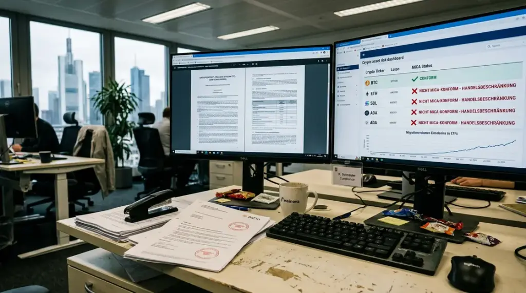 MiCA, Krypto-ETF – MiCA-Compliance Dashboard auf Neo-Broker Monitor mit Krypto-ETF Dokumenten