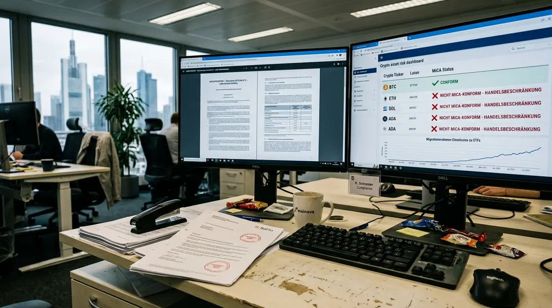 MiCA, Krypto-ETF – MiCA-Compliance Dashboard auf Neo-Broker Monitor mit Krypto-ETF Dokumenten