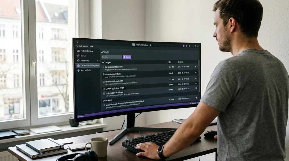 Podman Desktop OCI-Artefakte Interface auf Linux-Workstation