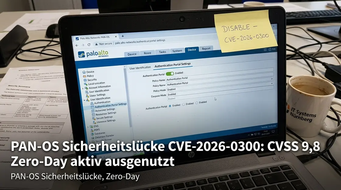 PAN-OS GUI zeigt Authentication Portal Settings mit aktiviertem Captive Portal – Exploit-Pfad für CVE-2026-0300
