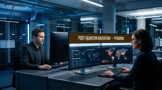 Payment-Security, KI-Angriffe – Bankmitarbeiter analysieren Payment-Security-Dashboards mit KI-Angriffswarnungen und Post-Quanten-Migrationsstatus
