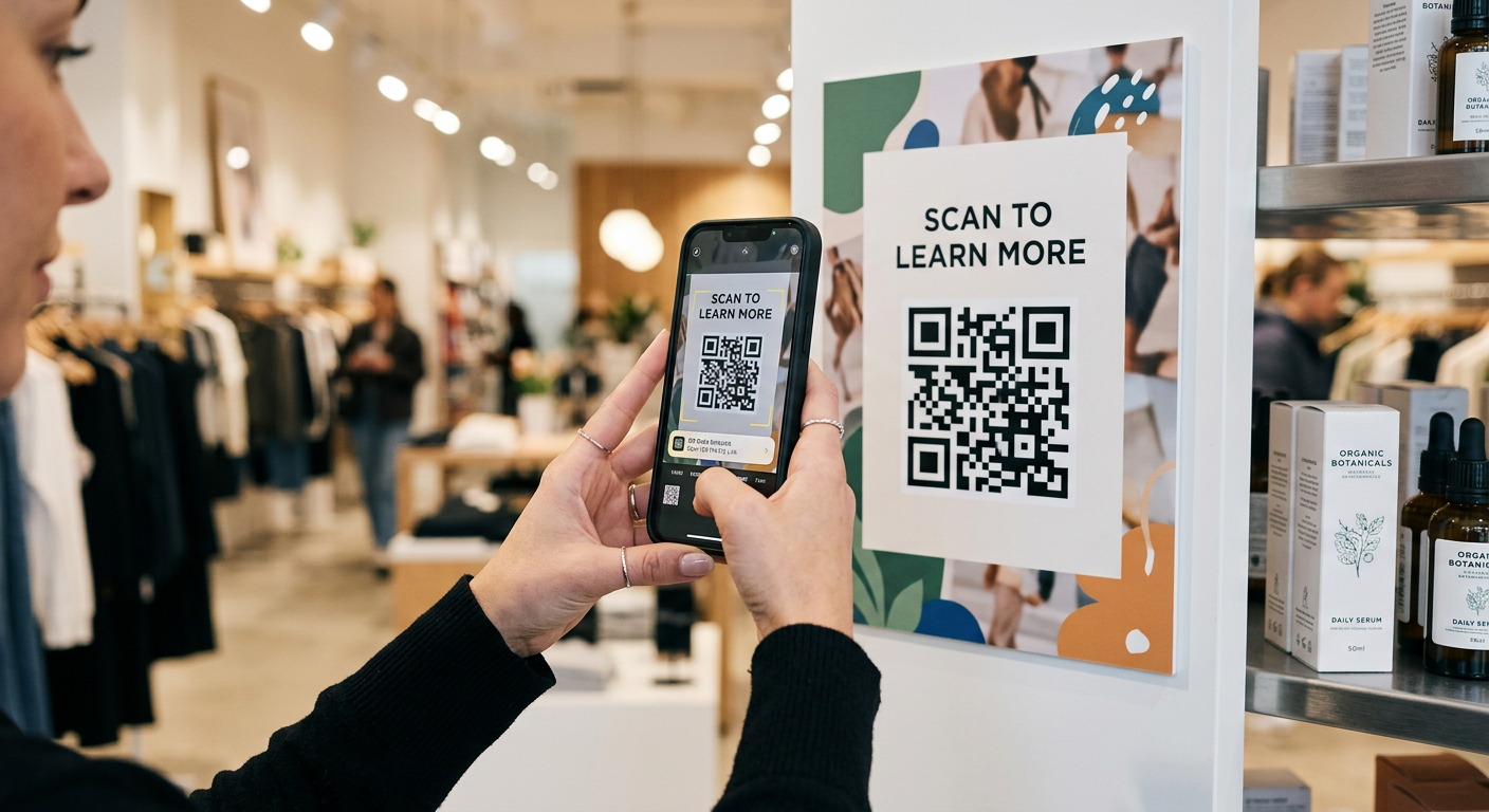 QR Code Marketing mit Smartphone am Verkaufsdisplay