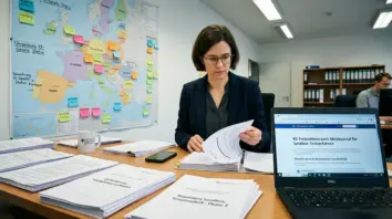 Regulatory Sandbox, KI-Innovation – EU-Regulierungsbeamtin prüft Unterlagen zu Regulatory Sandbox und KI-Innovation