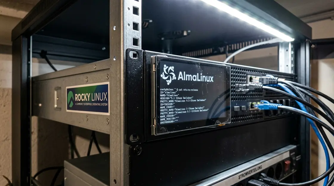 AlmaLinux und Rocky Linux Server im Homelab-Rack