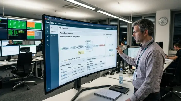 ServiceNow Agents, ITSM Automation – ServiceNow Agents Dashboard im IT Operations Center mit ITSM Automation Übersicht