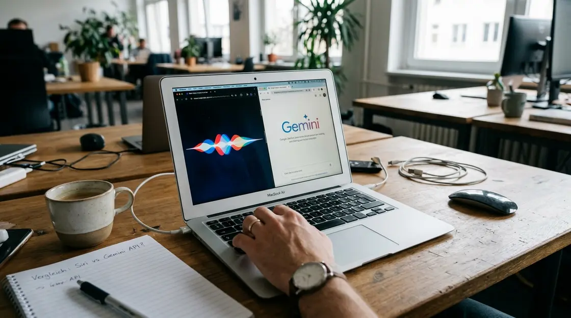 Siri und Gemini auf einem MacBook-Bildschirm – mögliche Integration visualisiert