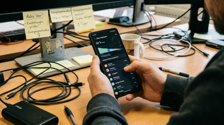 Akku, Smartphone – Smartphone zeigt Android-Akku-Einstellungen mit App-Verbrauchsliste