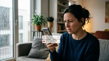 Smartphone, Android – Person hält Android-Smartphone mit leerem Akku und vollem Speicher in der Hand