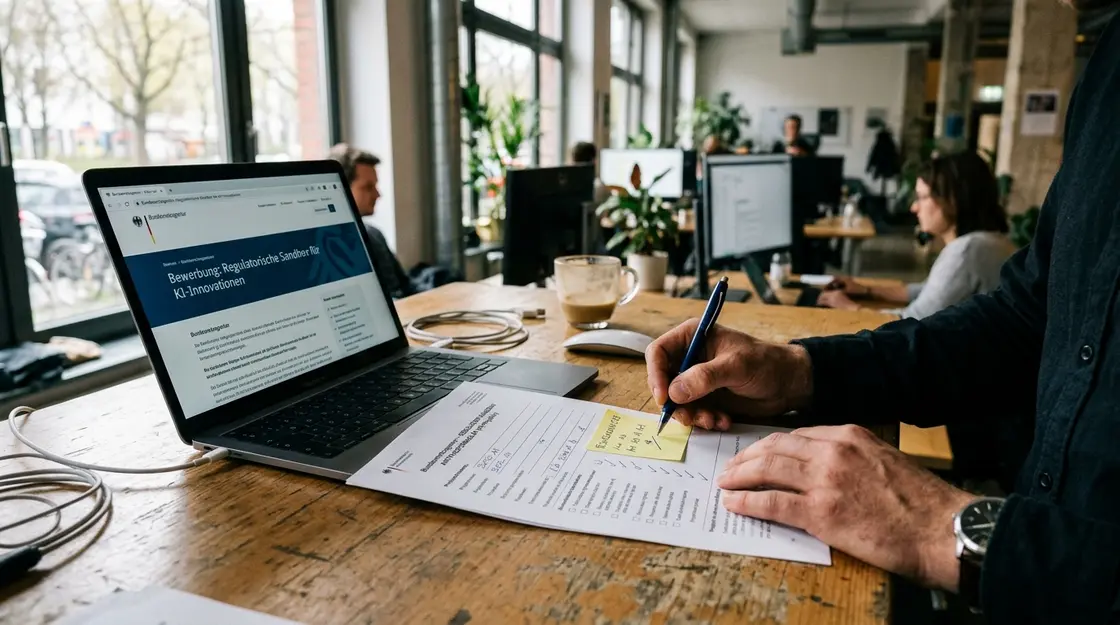 Startup-Gründer füllt Antrag für KI-Regulatory-Sandbox der Bundesnetzagentur aus