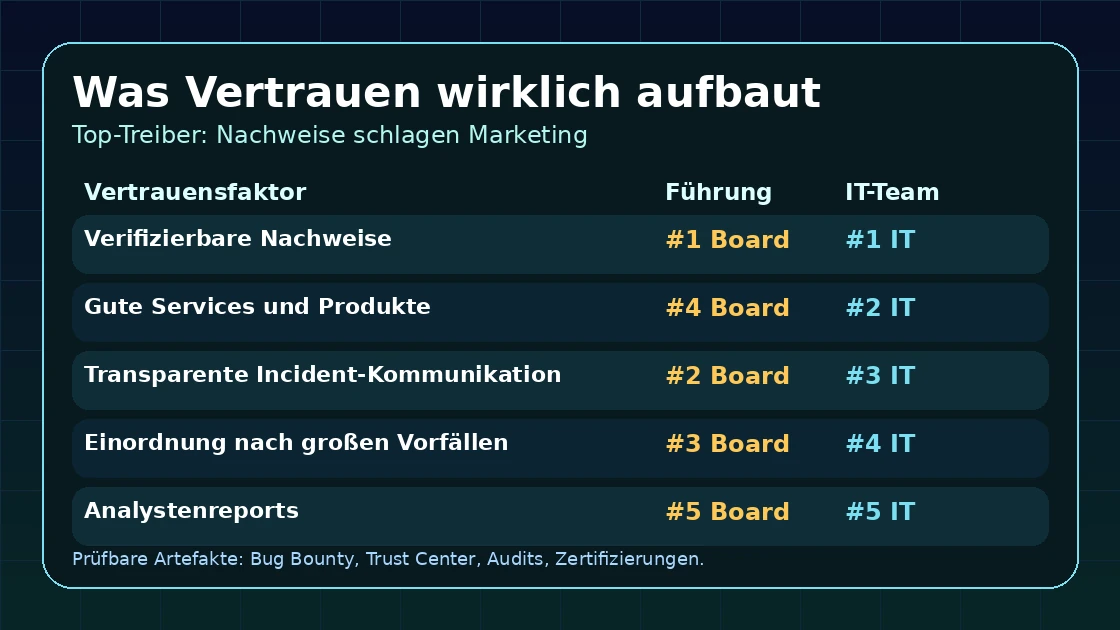 Cybersecurity Vertrauen entsteht vor allem durch verifizierbare Nachweise, Audits und transparente Kommunikation.