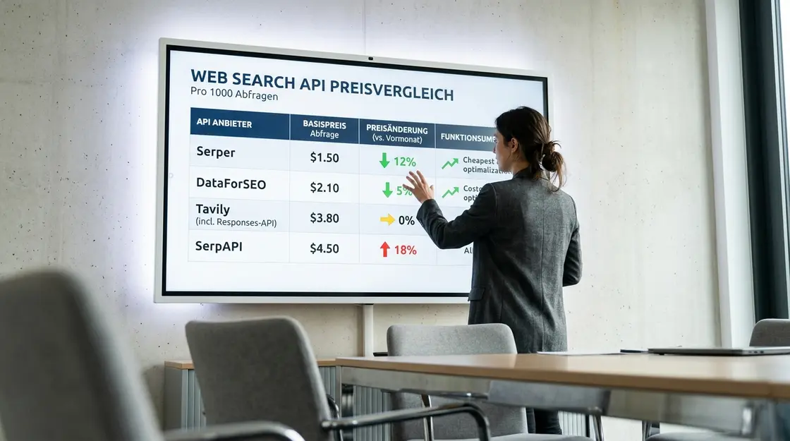 Preisvergleich Web-Search-APIs für KI-Agenten auf Meeting-Room-Screen