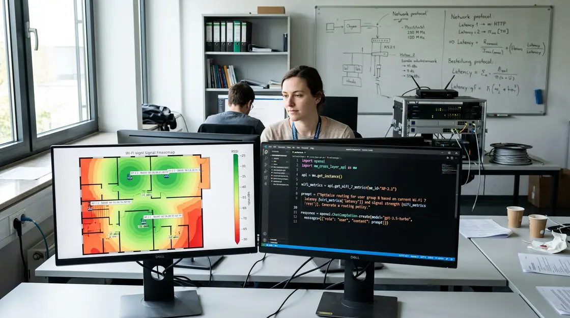 Forschungssetup für On-Device-LLM-Roaming mit WLAN-Heatmap und Cross-Layer-Code