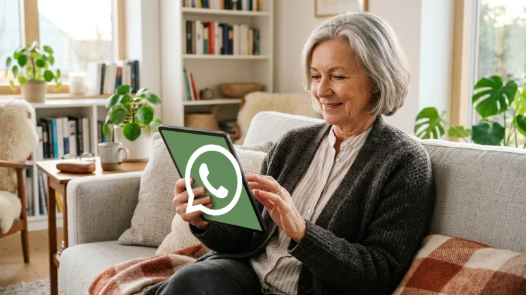 Eine Nutzerin verwendet WhatsApp auf einem iPad
