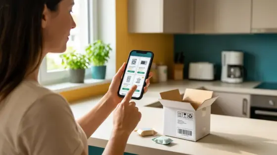 Agentic Commerce, KI-Agenten, Einkaufsautomatisierung – Person nutzt Smartphone-App fuer Agentic Commerce beim Online-Einkauf