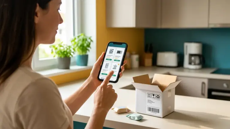 Agentic Commerce, KI-Agenten, Einkaufsautomatisierung – Person nutzt Smartphone-App fuer Agentic Commerce beim Online-Einkauf