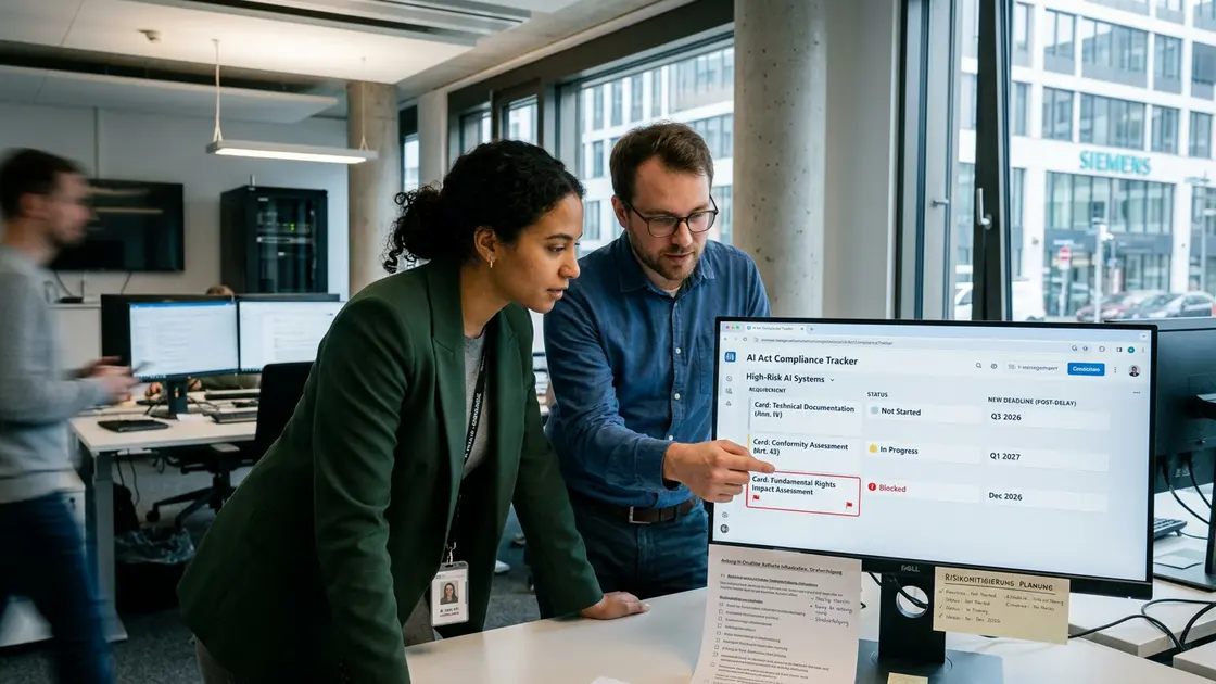 Nahaufnahme einer Compliance-Checkliste zu Hochrisiko-KI-Pflichten im AI Act