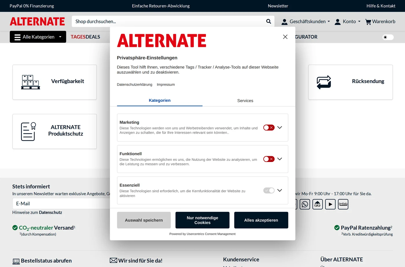 Alternate Online-Shop Service Screenshot
