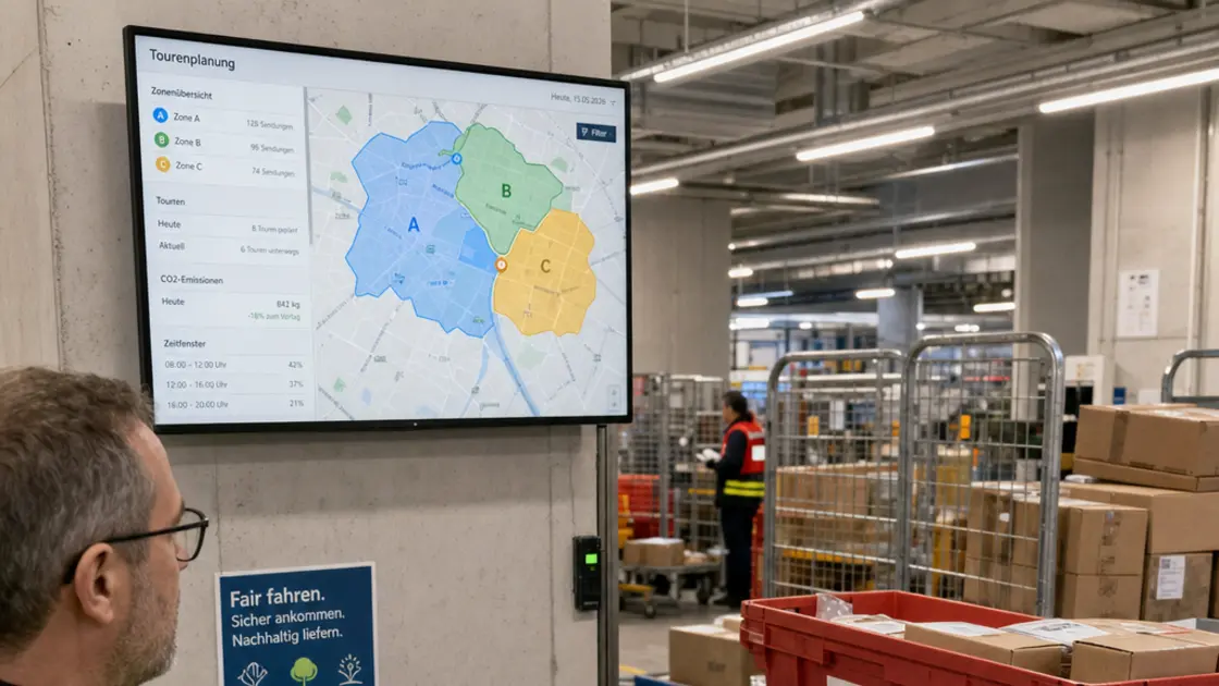 Depotmitarbeiter prüft Checkliste zu Arbeitsbedingungen Kurier im Paketlager