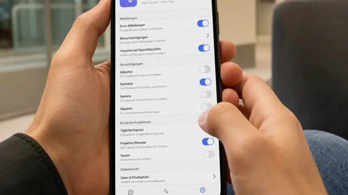 Nutzer verwaltet Push Notifications und Datenschutzeinstellungen der ChatGPT App