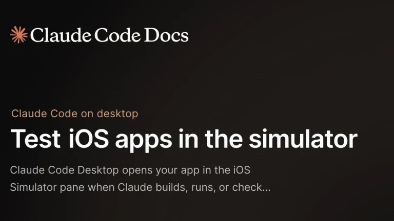 Offizielle Claude-Code-Dokumentationskarte zum Testen von iOS-Apps im Simulator