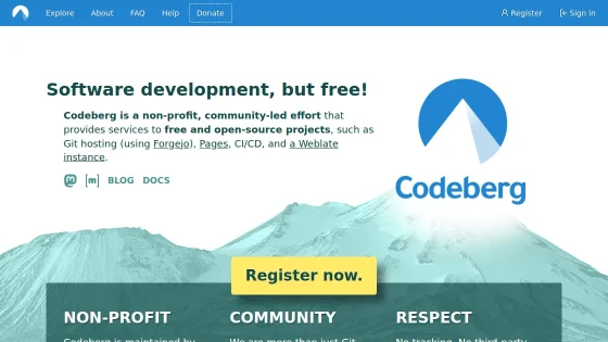 Offizielle Startseite der gemeinnützigen Softwareplattform Codeberg