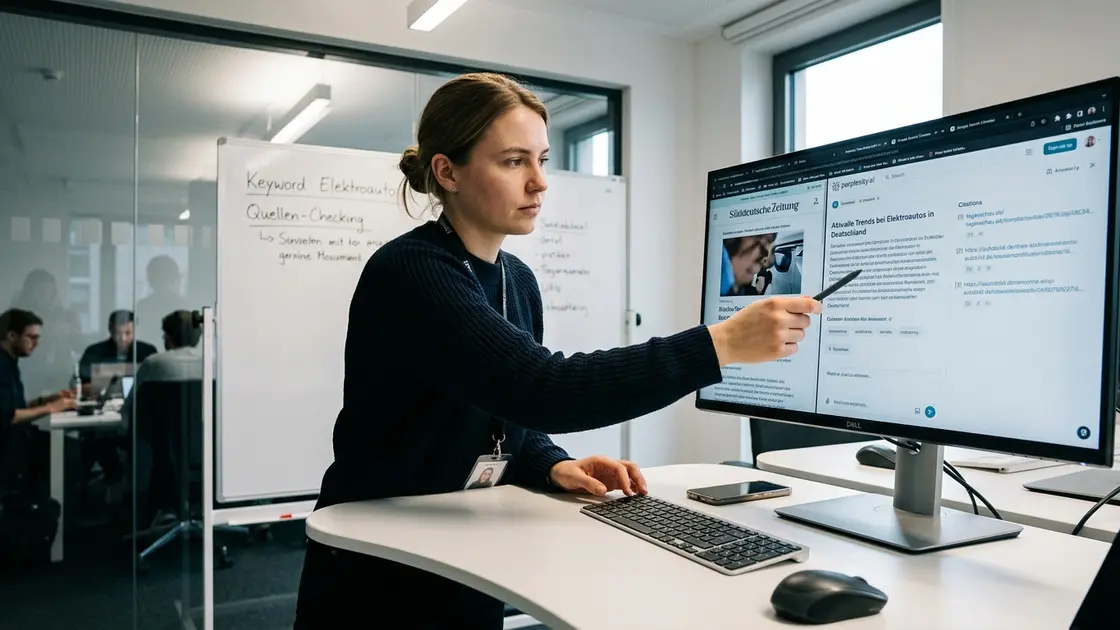Redakteurin aktualisiert Fachartikel mit aktuellen Statistiken für bessere Perplexity-Sichtbarkeit