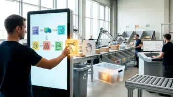 Copilot, Workflows, Agenten – Person nutzt mehrere Geräte gleichzeitig als Sinnbild für die Copilot Super-App als zentrale Schaltstelle