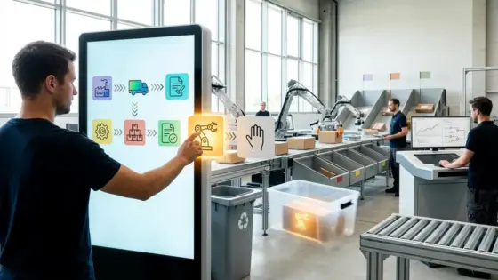 Copilot, Workflows, Agenten – Person nutzt mehrere Geräte gleichzeitig als Sinnbild für die Copilot Super-App als zentrale Schaltstelle