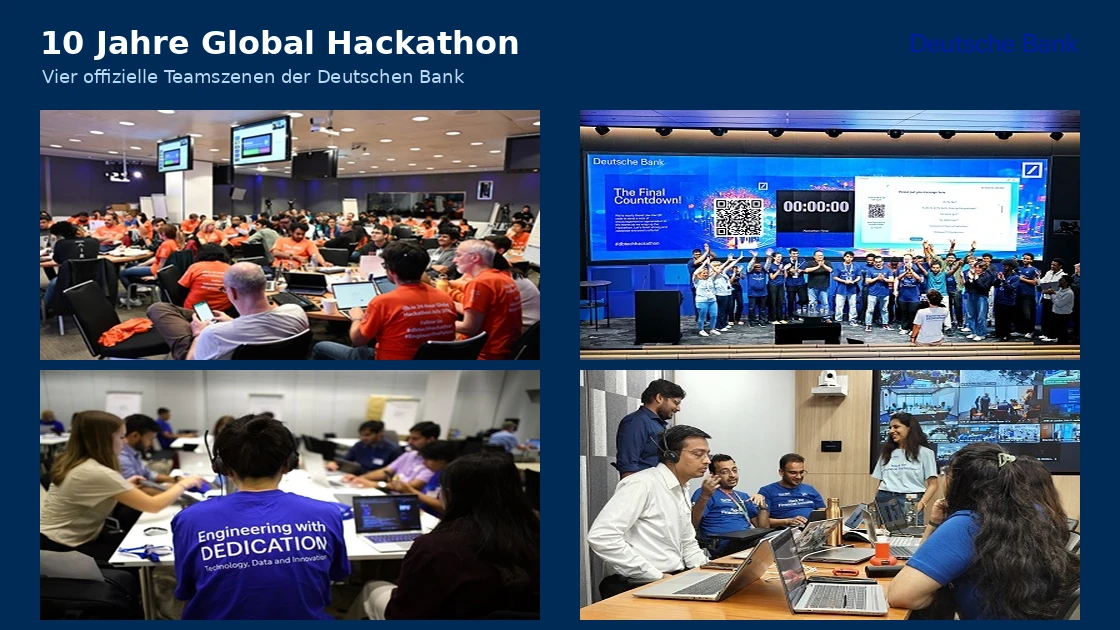 Vier offizielle Teamszenen des globalen Hackathons der Deutschen Bank