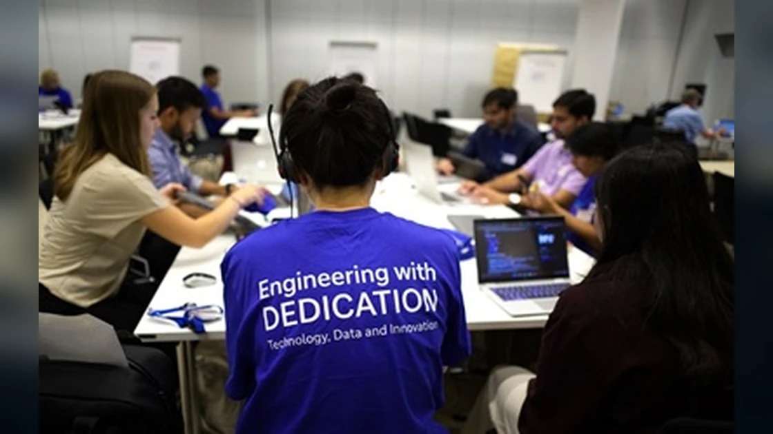 Mitarbeitende der Deutschen Bank arbeiten bei einem Hackathon in Frankfurt