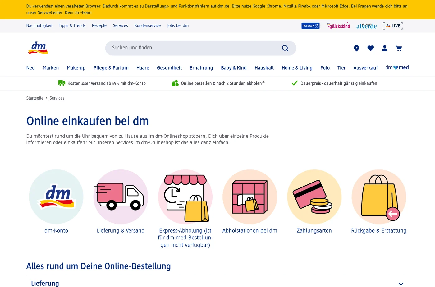 dm Drogerie Online-Shop Service Screenshot