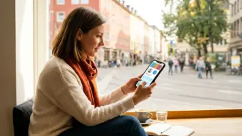 Verified, Facebook, Profil – Frau prüft auf dem Smartphone ein Profil mit Facebook Verified Abzeichen