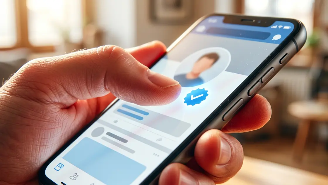 Nahaufnahme eines blauen Verified Abzeichens auf einem Smartphone-Profil