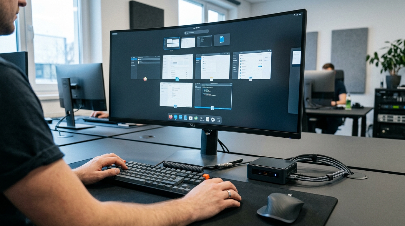 GNOME 51 Alpha auf einem Linux-Testdesktop mit mehreren Fenstern