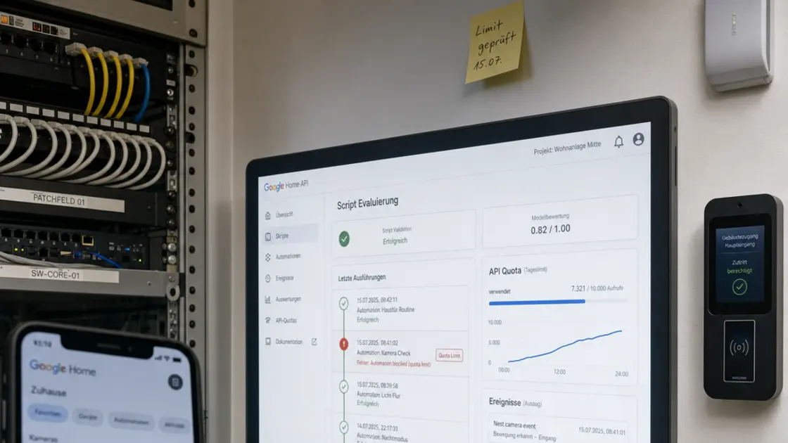 Nahaufnahme eines Bildschirms mit YAML-Code für Google Home Skripte und KI-Automationen