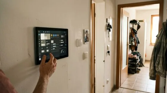 Home Assistant Dashboard auf einem Wandtablet im Flur eines Smart Homes (Symbolbild)