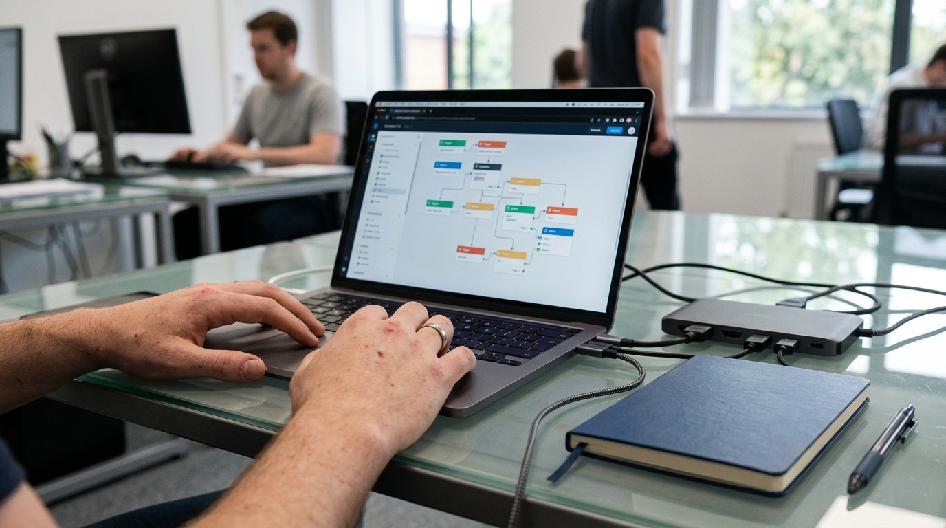 KI-Agenten Workflow mit Laptop und Automatisierung